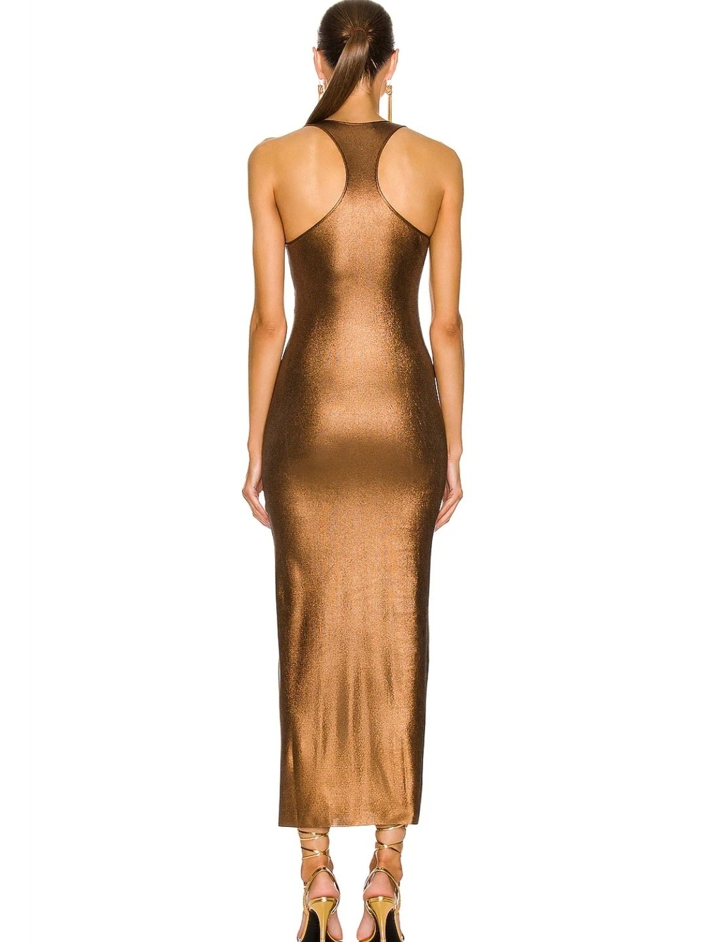 TOM FORD Glossy Racerback Midi Dress In Bronze Sm NWT - Picture 3 of 12